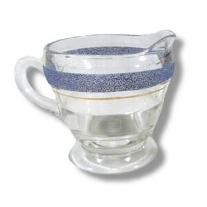 Vintage Clear pressed glass Periwinkle textured stripe Creamer  W Gold Stripe